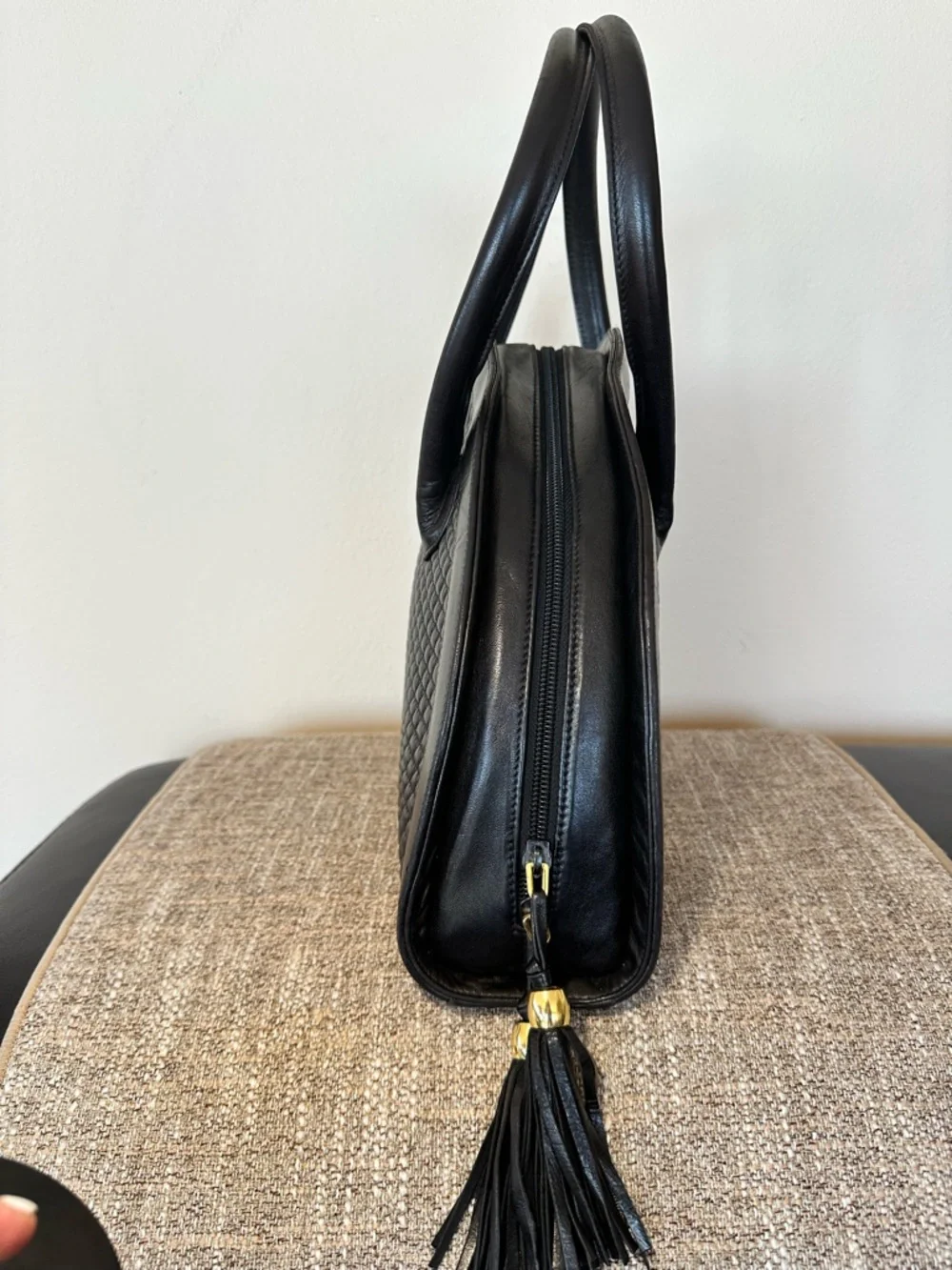 Bally Quilted Leather Dome Satchel Dark Chocolate Brown Double Tassel Vintage - Picture 13 of 15